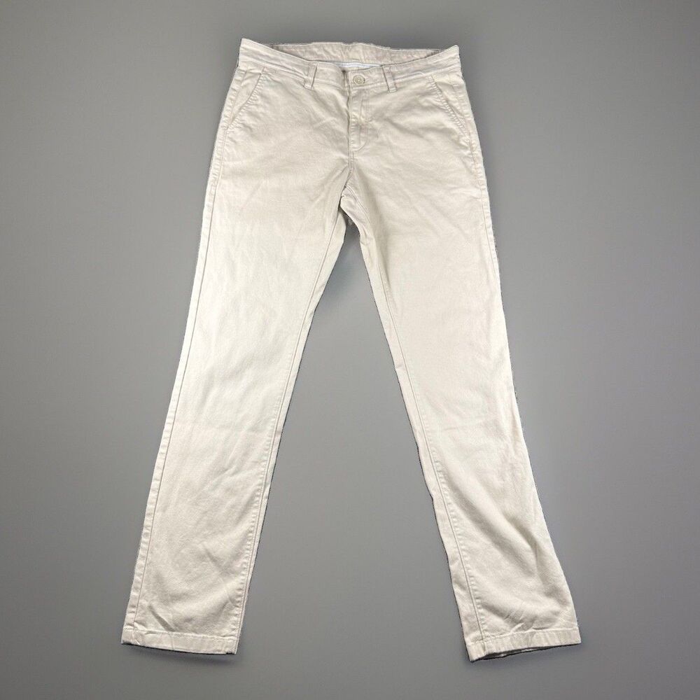 Crocodile Mens Slim Fit Chino Pants Size 32 Beige Khaki Flat Front Trousers
